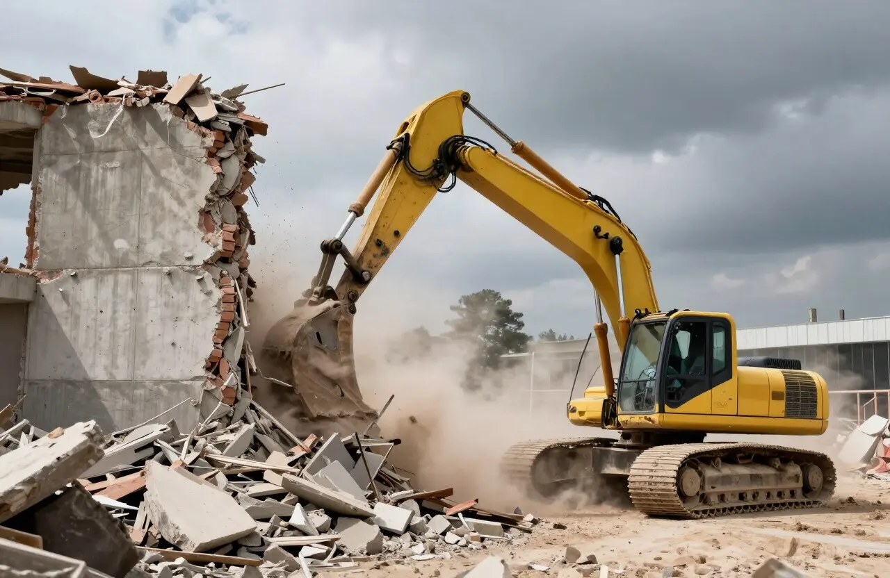 Travaux de démolition réalisés avec un engin